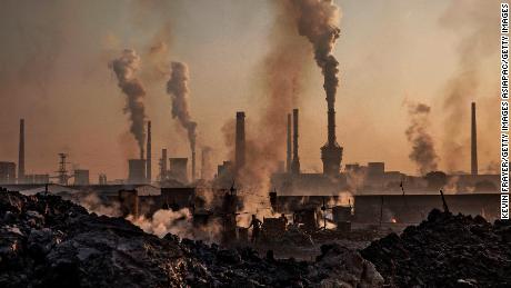 Smoke rises from a large steel plant in Inner Mongolia, China.