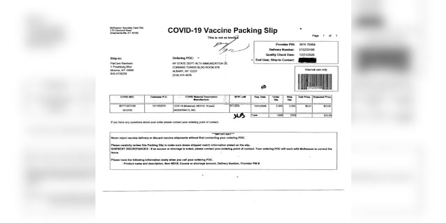 A copy of the packing slip given to Fox News shows that the vaccines were shipped directly to ParCare in Monroe, New York, from the McKesson Pharmaceuticals Warehouse in Shepherdsville, Ky.  According to the newspaper, leading the company to claim it was.  It was not obtained illegally as the state had speculated.  (ParCare spokesperson)